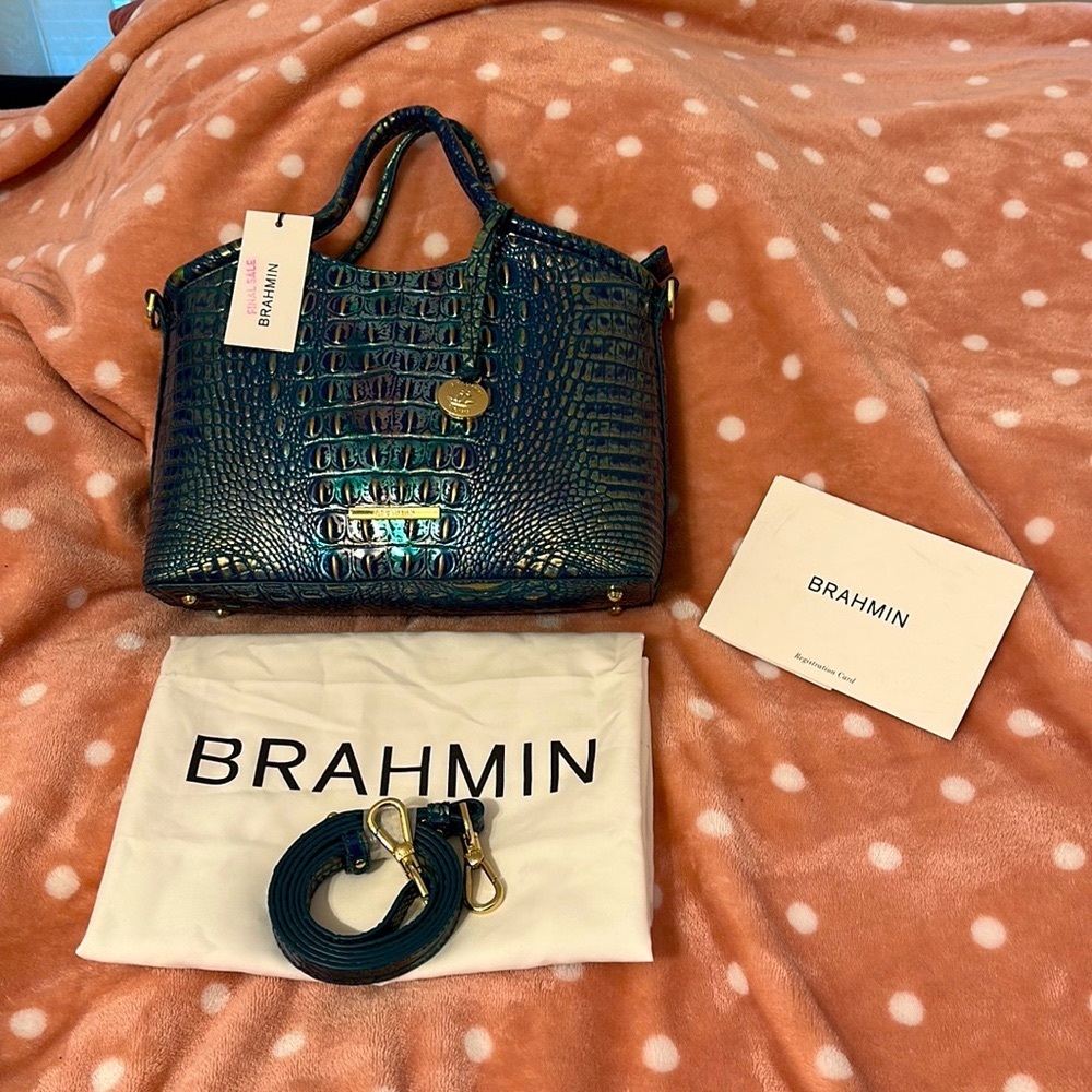 Brahmin Elaine Dragon Melbourne in blue and pale gold duo chrome